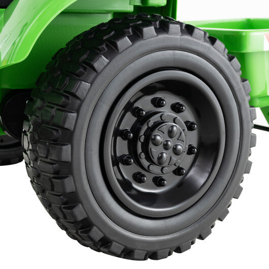 12V 2-in-1 Kids Ride On Tractor with Trailer and 3-Gear Shift-Grayish Green W2B
