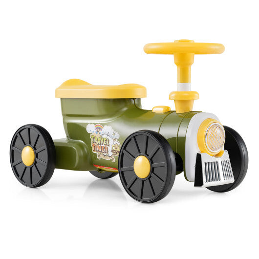 Ride on Toy with Steering Wheel and Train Whistle Sound Button-Green - Color: Green W2B