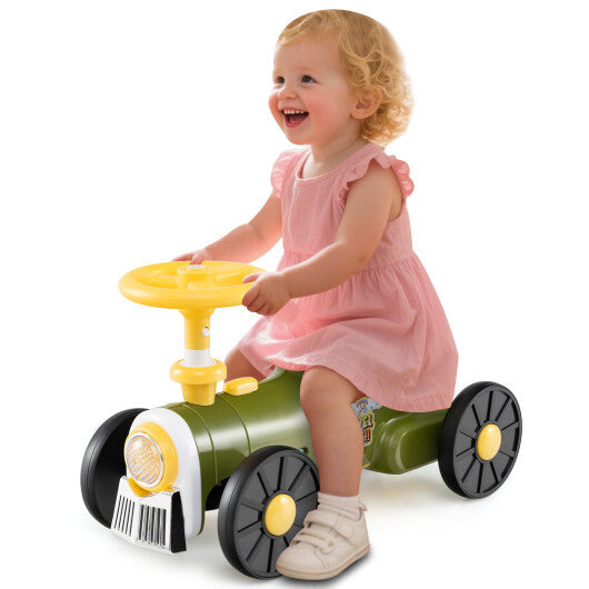 Ride on Toy with Steering Wheel and Train Whistle Sound Button-Green - Color: Green W2B