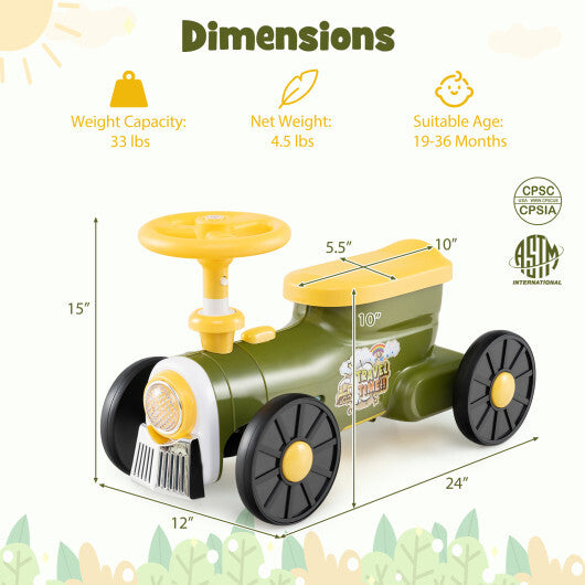 Ride on Toy with Steering Wheel and Train Whistle Sound Button-Green - Color: Green W2B