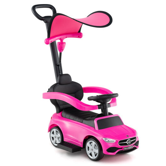 3-in-1 Ride on Push Car Mercedes-Benz Licensed Sliding Car with Canopy-Pink - Color: Pink W2B