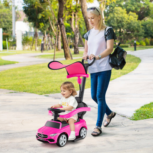 3-in-1 Ride on Push Car Mercedes-Benz Licensed Sliding Car with Canopy-Pink - Color: Pink W2B