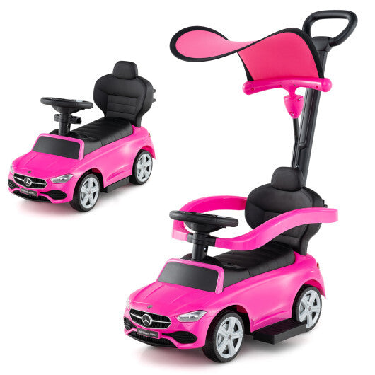3-in-1 Ride on Push Car Mercedes-Benz Licensed Sliding Car with Canopy-Pink - Color: Pink W2B