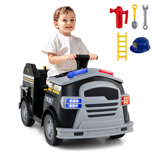12V Toddler Fire Toy Car with Shovel and Wrench for Ages 37-95 Months-Black