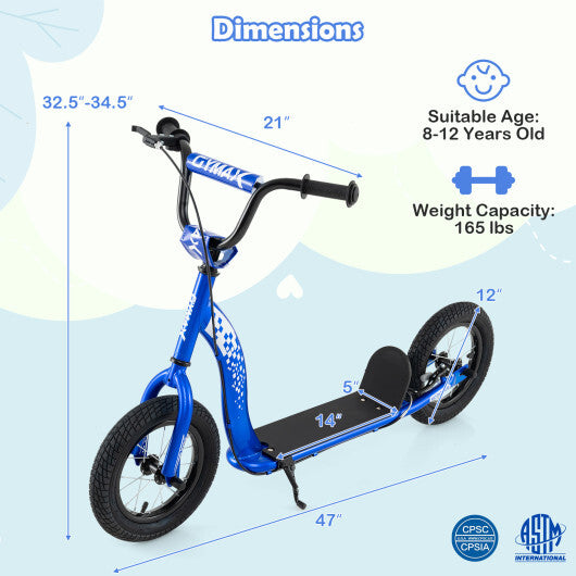 Kids Scooter Youth Kick Scooter with Adjustable Height Handlebar 12-Inch Inflatable Wheels-Pink W2B