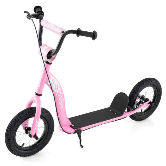 Kids Scooter Youth Kick Scooter with Adjustable Height Handlebar 12-Inch Inflatable Wheels-Pink W2B