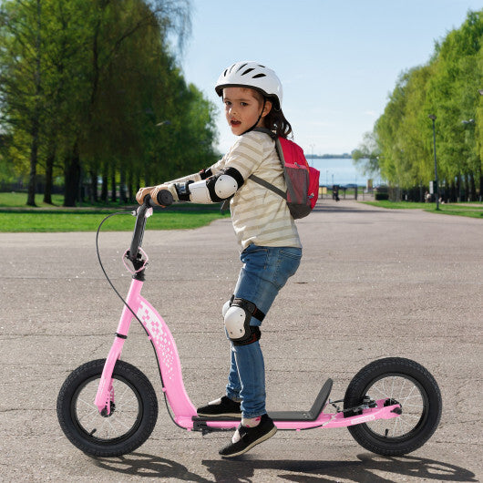 Kids Scooter Youth Kick Scooter with Adjustable Height Handlebar 12-Inch Inflatable Wheels-Pink W2B