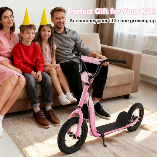 Kids Scooter Youth Kick Scooter with Adjustable Height Handlebar 12-Inch Inflatable Wheels-Pink W2B