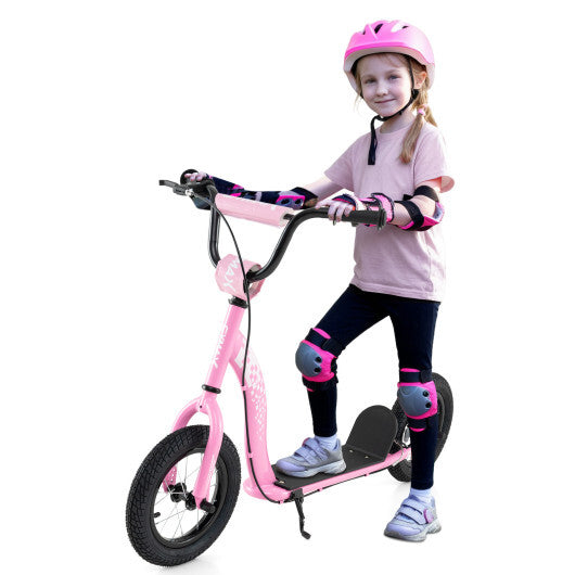 Kids Scooter Youth Kick Scooter with Adjustable Height Handlebar 12-Inch Inflatable Wheels-Pink W2B
