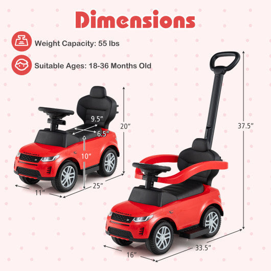 3 in 1 Push Car with Removable Handle and Guardrail for Kids 18-36 Months Old-Red W2B