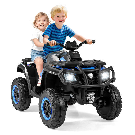 24V Kids ATV 2-Seater with 4 Motors with LED Lights and Music-Blue W2B