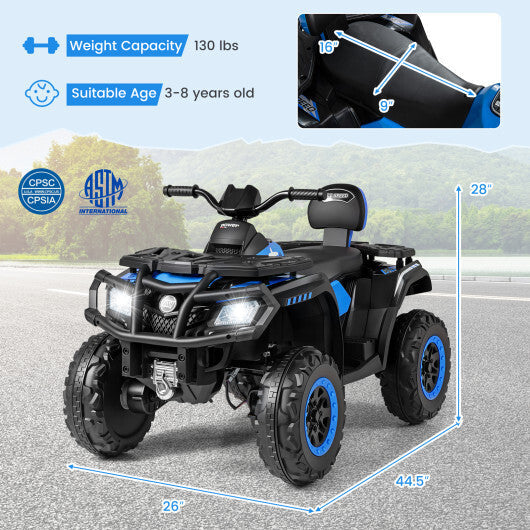 24V Kids ATV 2-Seater with 4 Motors with LED Lights and Music-Blue W2B