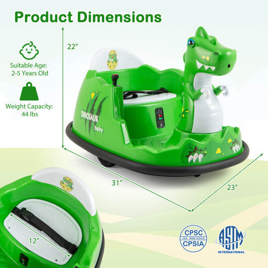 12V Bumper Car with Spray Function and Remote Control for Toddlers Aged 2-5-Green W2B