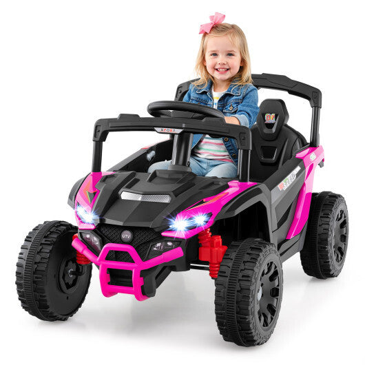 12V Kids Ride On Car UTV Electric Vehicle with LED Lights  Music and Horn-Black