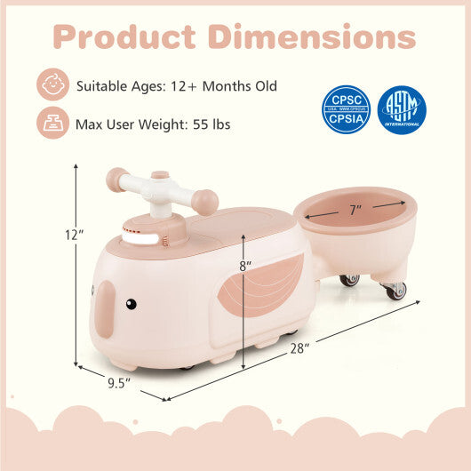 Toddler Ride on Toy with Trailer and Light Music-Blue