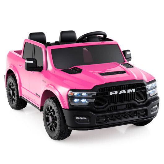 2 Seater 24V Ride on Toy for Big Kids Licensed Ram Truck with Remote and Music-Pink - Color: Pink W2B