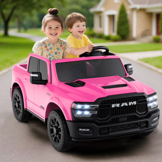 2 Seater 24V Ride on Toy for Big Kids Licensed Ram Truck with Remote and Music-Pink - Color: Pink W2B