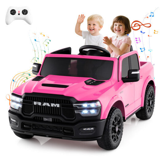 2 Seater 24V Ride on Toy for Big Kids Licensed Ram Truck with Remote and Music-Pink - Color: Pink W2B