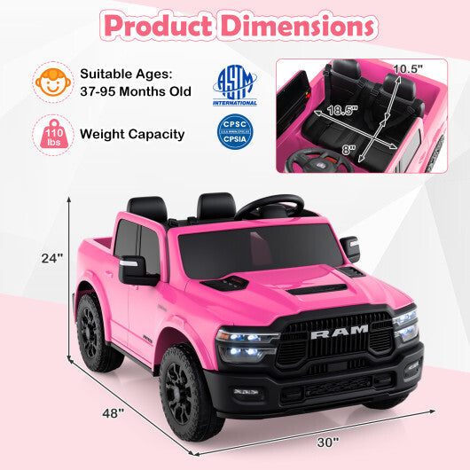 2 Seater 24V Ride on Toy for Big Kids Licensed Ram Truck with Remote and Music-Pink - Color: Pink W2B