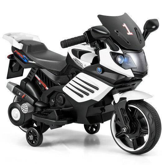 6V Kids Motorcycle with Headlights Music and Detachable Training Wheels-Navy W2B