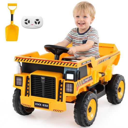 24V Construction Electric Vehicle with Dump Bed and Remote Control for Aged 3-8-Yellow - Color: Yellow W2B