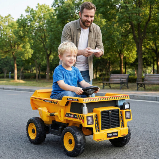 24V Construction Electric Vehicle with Dump Bed and Remote Control for Aged 3-8-Yellow - Color: Yellow W2B