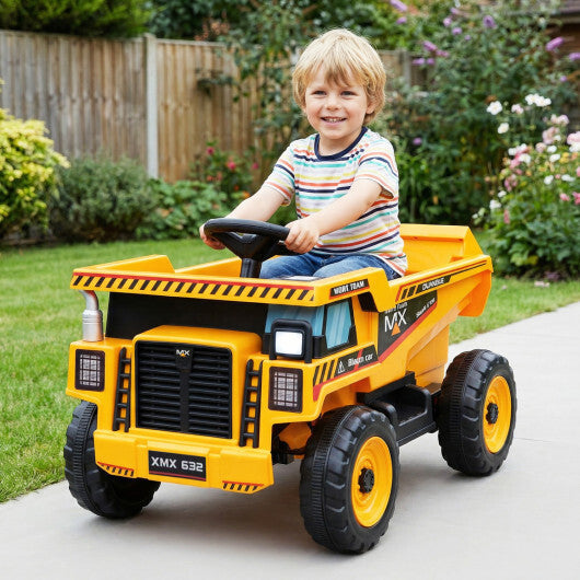 24V Construction Electric Vehicle with Dump Bed and Remote Control for Aged 3-8-Yellow - Color: Yellow W2B