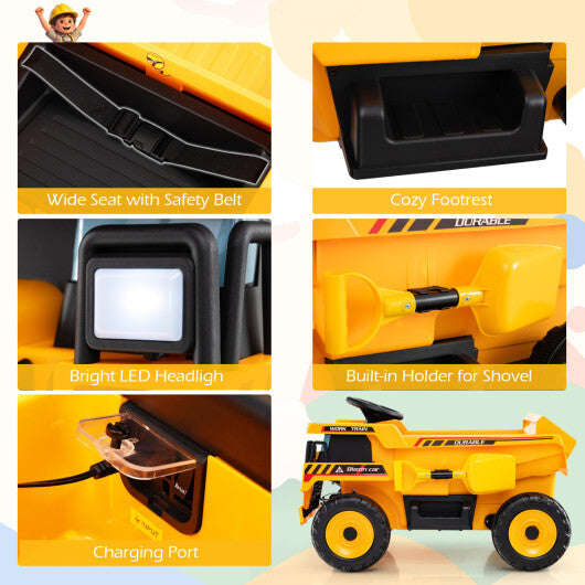 24V Construction Electric Vehicle with Dump Bed and Remote Control for Aged 3-8-Yellow - Color: Yellow W2B