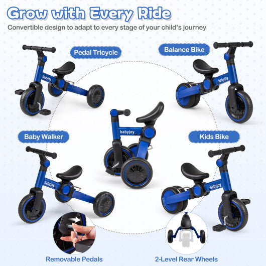 5-In-1 Toddler Bike Kids Balance Bike with Removable Pedals-Blue W2B