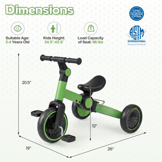 5-In-1 Toddler Bike Kids Balance Bike with Removable Pedals-Blue W2B