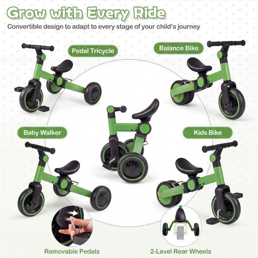 5-In-1 Toddler Bike Kids Balance Bike with Removable Pedals-Blue W2B