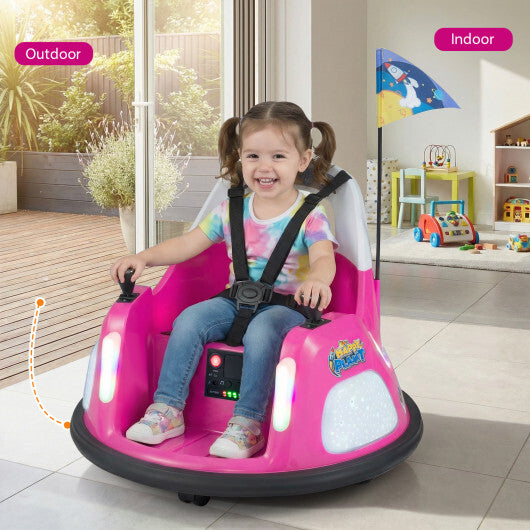 12V Kids Ride On Bumper Car with Remote Control and Flashing Lights-Pink