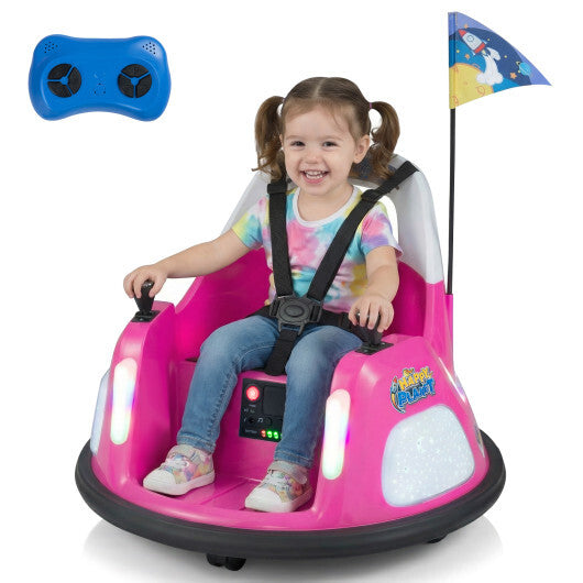 12V Kids Ride On Bumper Car with Remote Control and Flashing Lights-Pink