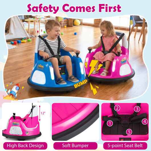12V Kids Ride On Bumper Car with Remote Control and Flashing Lights-Pink