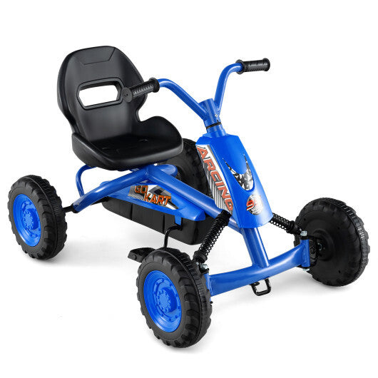 Go Kart for Kids 4 Wheel with Steering Handlebars and Adjustable Seat-Navy W2B