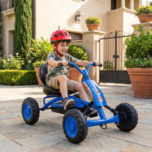 Go Kart for Kids 4 Wheel with Steering Handlebars and Adjustable Seat-Navy W2B