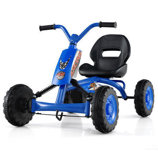 Go Kart for Kids 4 Wheel with Steering Handlebars and Adjustable Seat-Navy W2B