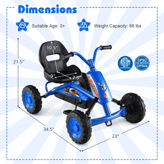 Go Kart for Kids 4 Wheel with Steering Handlebars and Adjustable Seat-Navy W2B