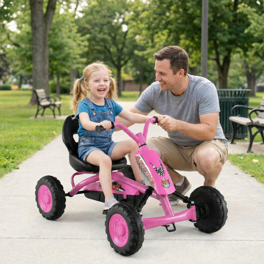 Go Kart for Kids 4 Wheel with Steering Handlebars and Adjustable Seat-Navy W2B