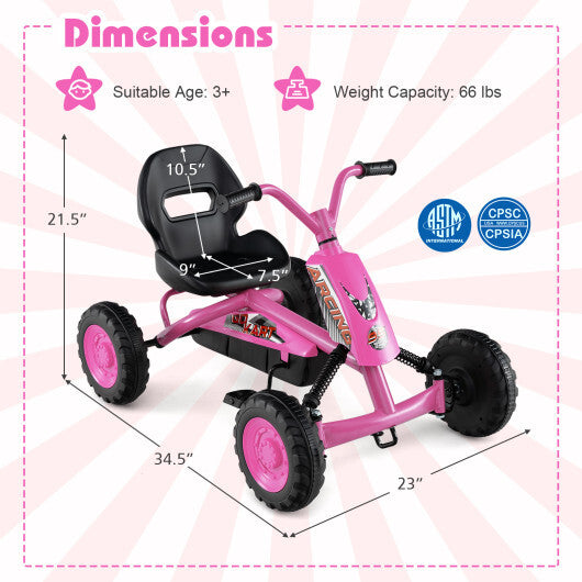 Go Kart for Kids 4 Wheel with Steering Handlebars and Adjustable Seat-Navy W2B