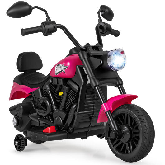 6V Kids Motorcycle with Headlight and Music and Training Wheels-Pink - Color: Pink W2B