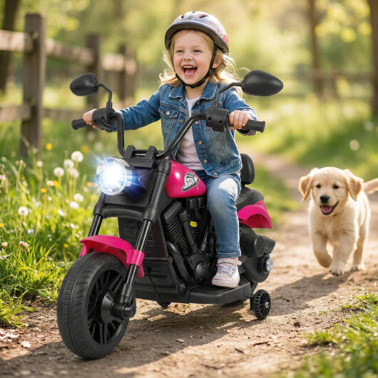 6V Kids Motorcycle with Headlight and Music and Training Wheels-Pink - Color: Pink W2B