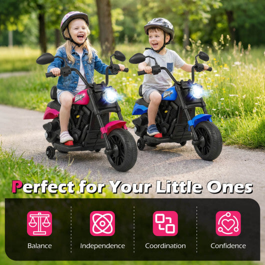 6V Kids Motorcycle with Headlight and Music and Training Wheels-Pink - Color: Pink W2B