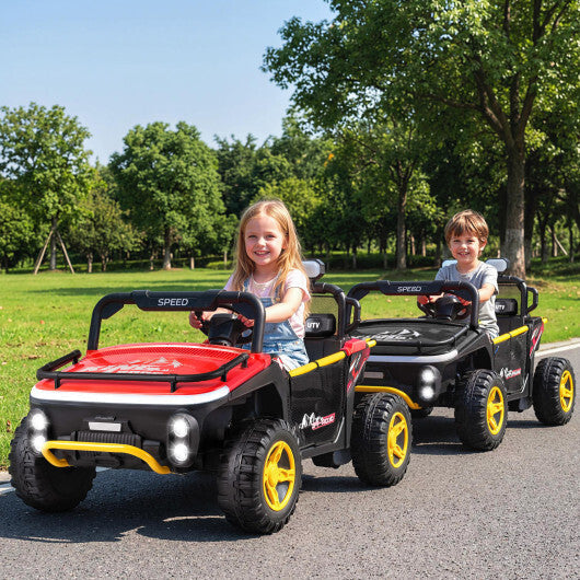 24V Ride on Toy for Kids 2 Seater Ride on Truck Car with Horn Music Story-Red - Color: Red W2B