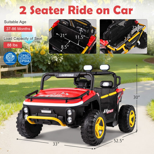 24V Ride on Toy for Kids 2 Seater Ride on Truck Car with Horn Music Story-Red - Color: Red W2B
