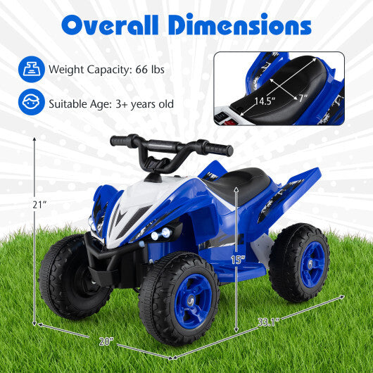 12V Kids Ride On ATV 4-Wheeler Quad with LED Lights and 7 mph Max Speed-Navy - Color: Navy W2B