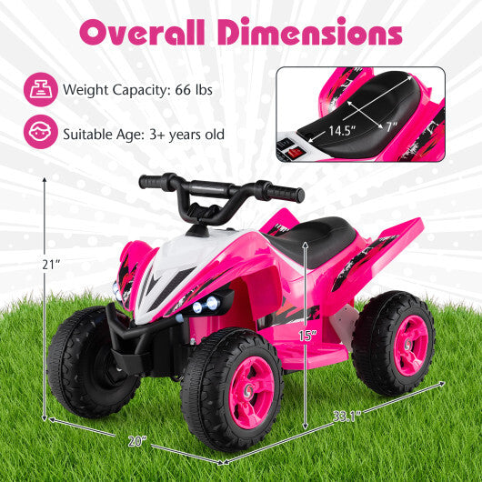 12V Kids Ride On ATV 4-Wheeler Quad with LED Lights and 7 mph Max Speed-Pink W2B