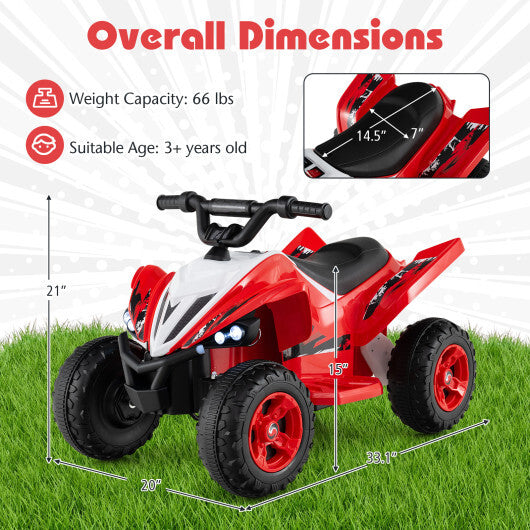 12V Kids Ride On ATV 4-Wheeler Quad with LED Lights and 7 mph Max Speed-Pink W2B