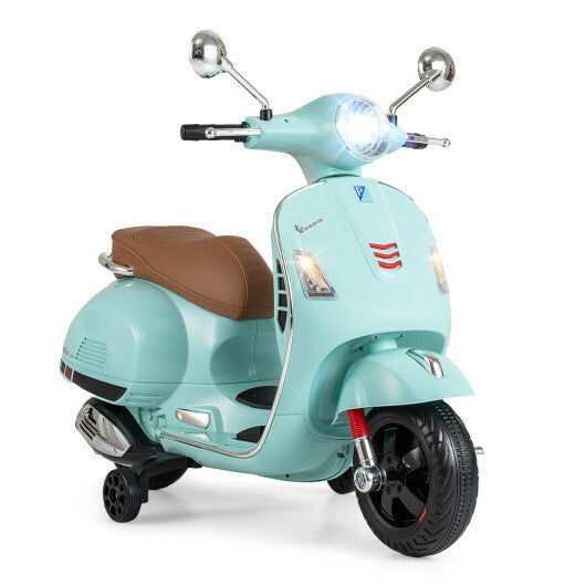 12V Kids Electric Motorcycle Licensed VESPA with Music and Training Wheels-Green W2B