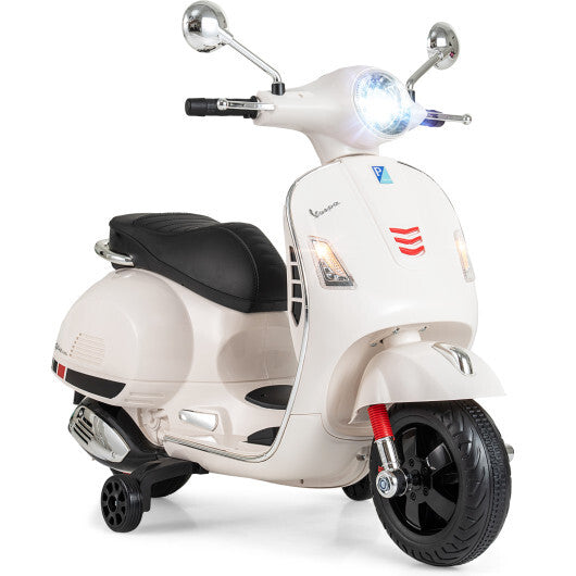 12V Kids Electric Motorcycle Licensed VESPA with Music and Training Wheels-Green W2B